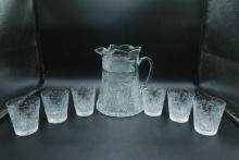 Heavy Crystal Cut Glass Pitcher And 6 Glasses