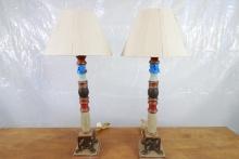 Pair of Wooden Painted Lamps