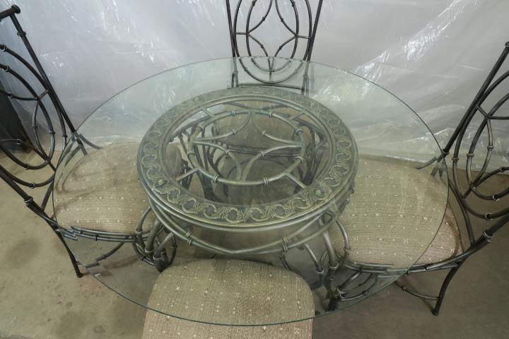 Metal Glass Top Table with 4 Chairs