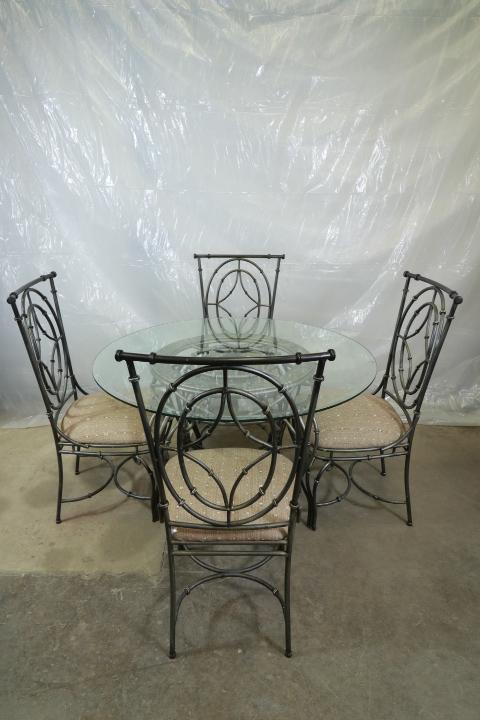 Metal Glass Top Table with 4 Chairs