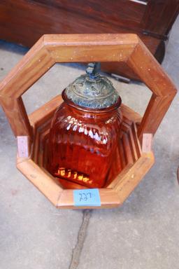Amber Glass Cannister Jar & Wooden Basket