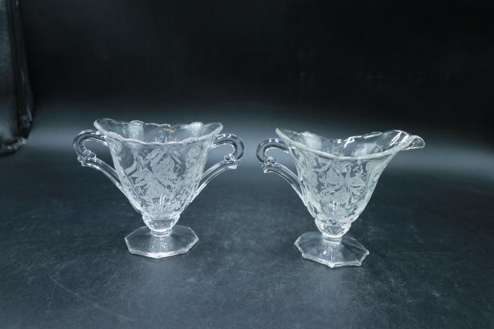 Heisey Crystal Etched Sugar And Creamer