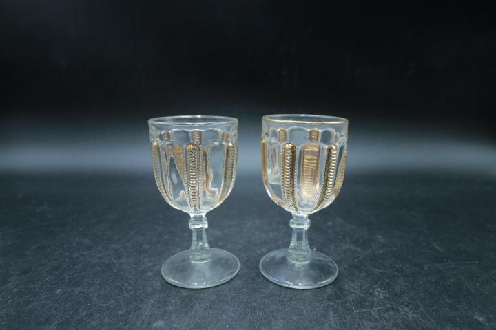 Pair Gold Trimmed Victorian Cordials