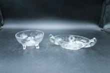 2 Etched Crystal Serving Bowls