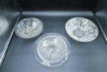 2 Pressed Glass Bowls And 1 Tray