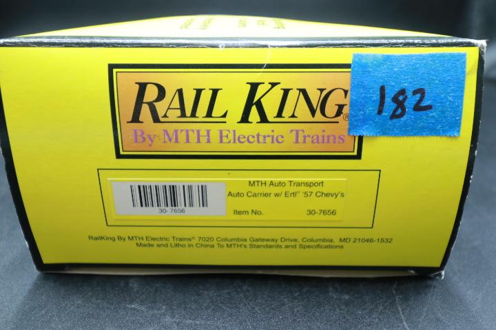 Rail King By MTH Auto Transport Auto Carrier with Ertl 57' Chevy's (O Scale)