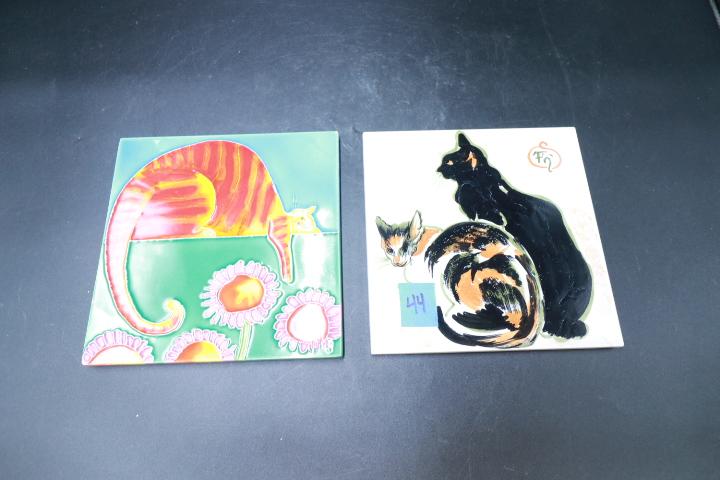 2 Painted Cat Tiles