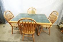 Oak Tile Top Table with 4 Chairs