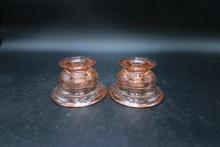 Pair of Pink Glass Candlesticks