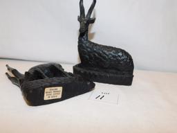 WOODEN CARVED GOATS PAIR, HAND CARVED IN KENYA, MEASURES 5" TALL X 5 1/2" W