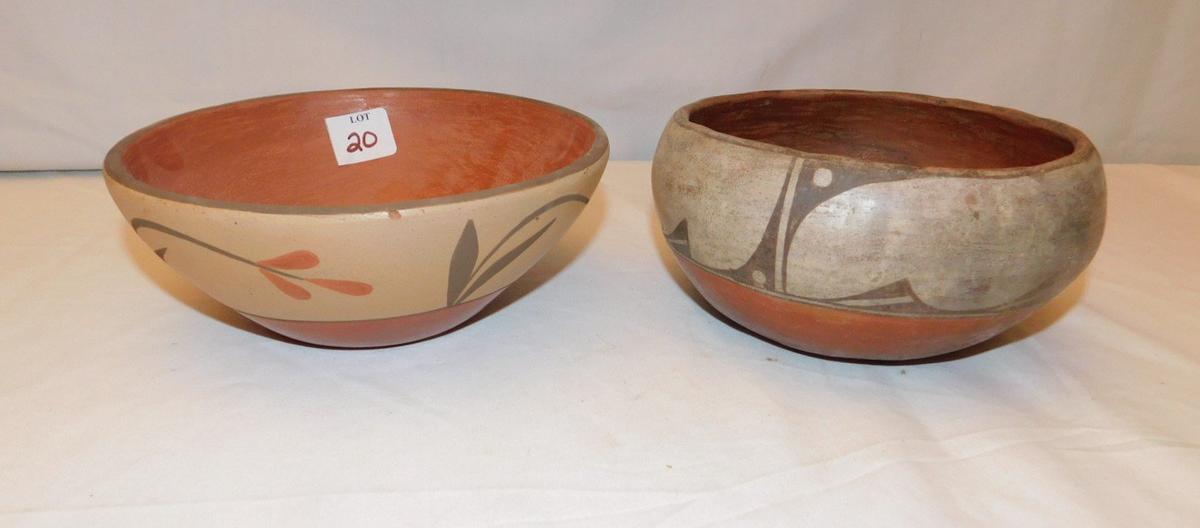 SOUTH WEST CLAY BOWLS SET OF 2, NO MARKINGS 4" X 7" & 3" X 7 3/4", MEDINA O