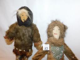 2 ESKIMO DOLLS DRESSED IN REAL FUR CLOTHING 1930'S MEASURES 13"