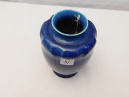 PILKINGTON ROYAL LANCASTRIAN POTTERY; VASE DARK BLUE 8" TALL X 5 1/2" WIDE