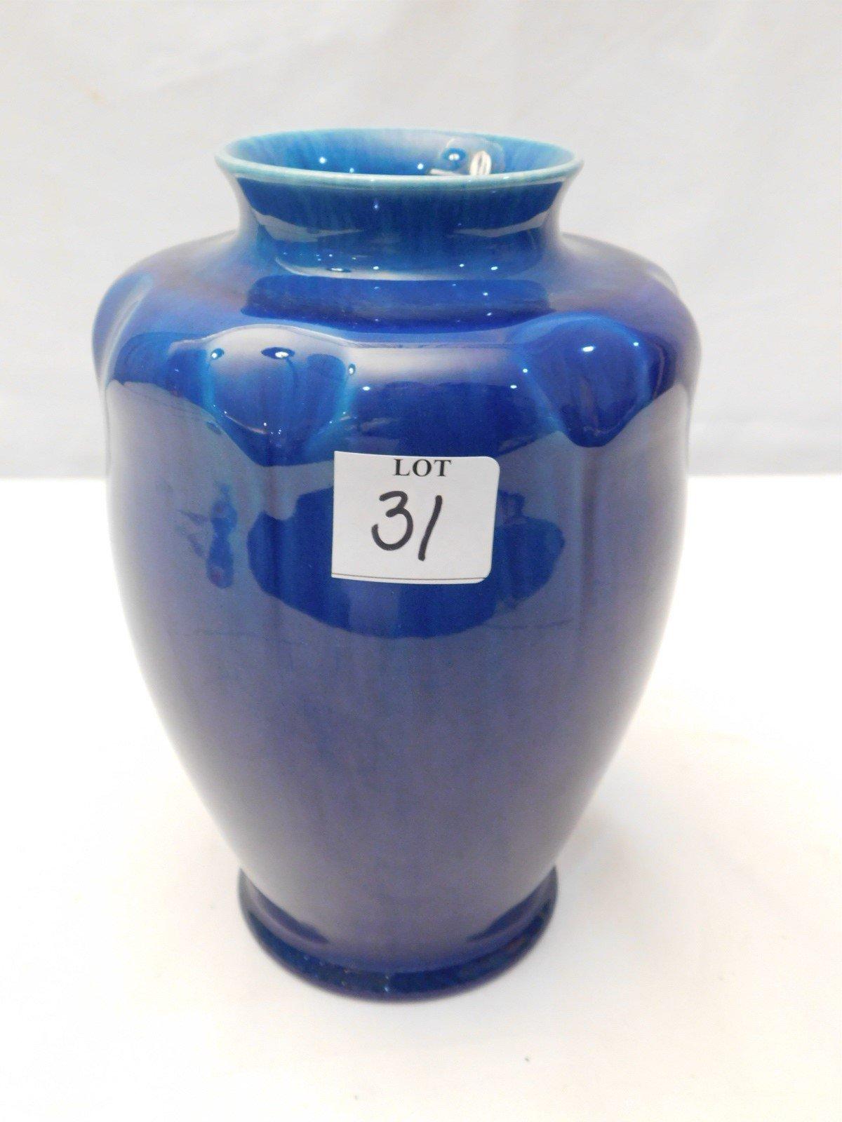 PILKINGTON ROYAL LANCASTRIAN POTTERY; VASE DARK BLUE 8" TALL X 5 1/2" WIDE