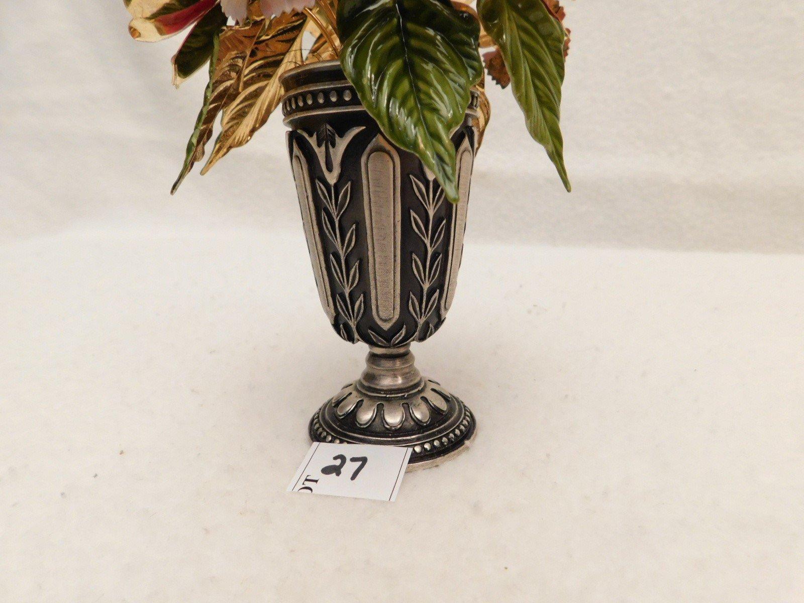 URN, FABERGE, "THE ROYAL BRITISH BOUQUET," PURE SILVER PLATE, ENAMEL FLORAL