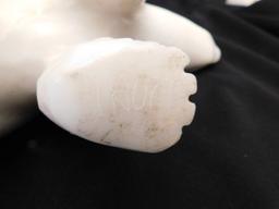 2 MARBLE POLAR BEARS CARVED BY THE  INUT 1921 MARKED ON BASE, WEIGHT 18 LBS