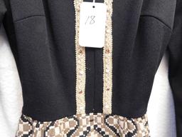 DRESS,  R&K KNITS, BLACK TOP, LOWER PORTION WITH BLACK, GOLD & METALIC THRE