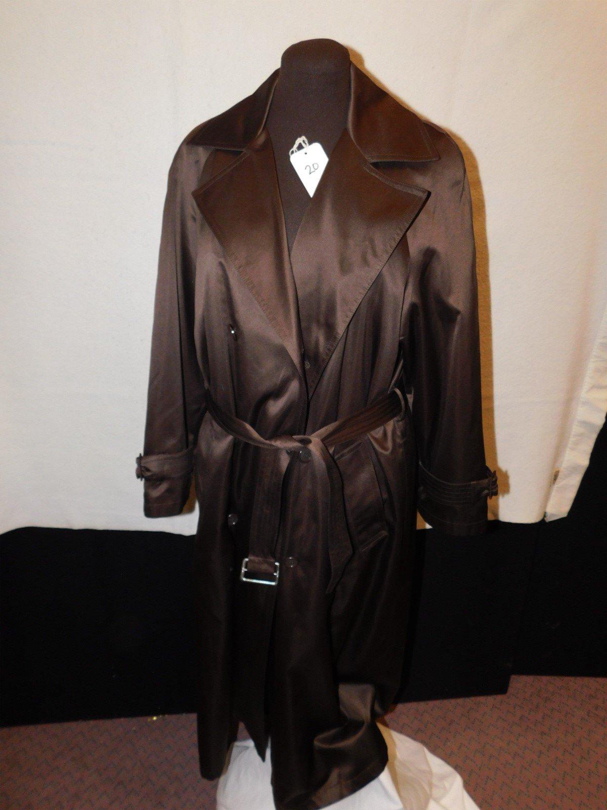 RAINCOAT:  SAKS FIFTH AVENUE, SIZE 10, CHOCOLATE BROWN, BELTED, BACK BUTTON