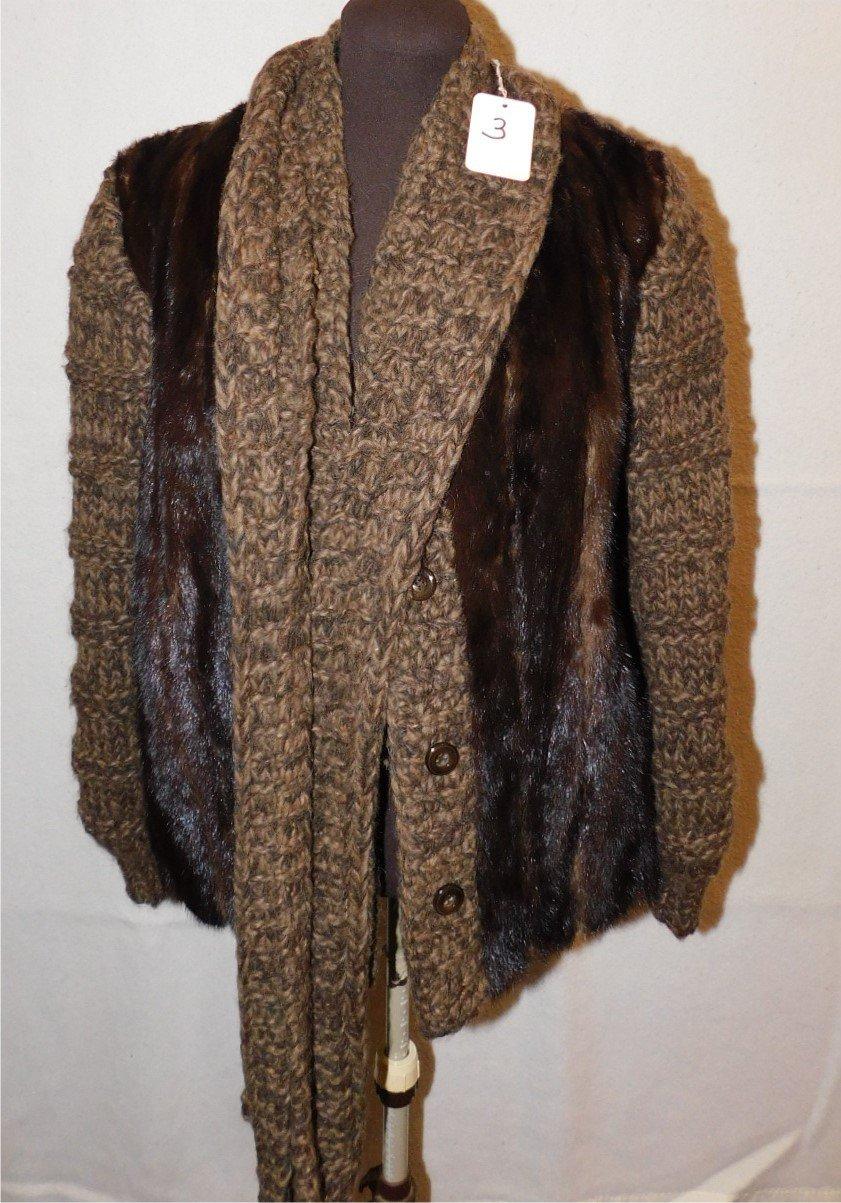 JACKET:   FUR & WOOL JACKET WITH A SCARF; GALLERIES FUR FOR JOSEPH HORNES,