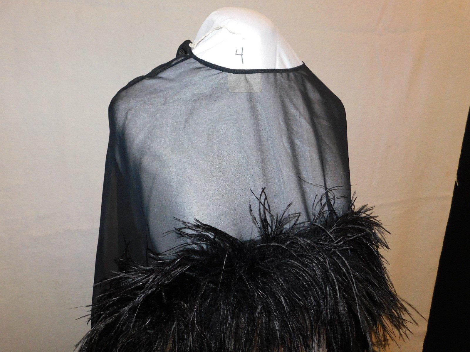 SHAWL:  BLACK FEATHERS COMBINED  WITH SHEER MATERIAL (SEE PHOTO), SHORT IN