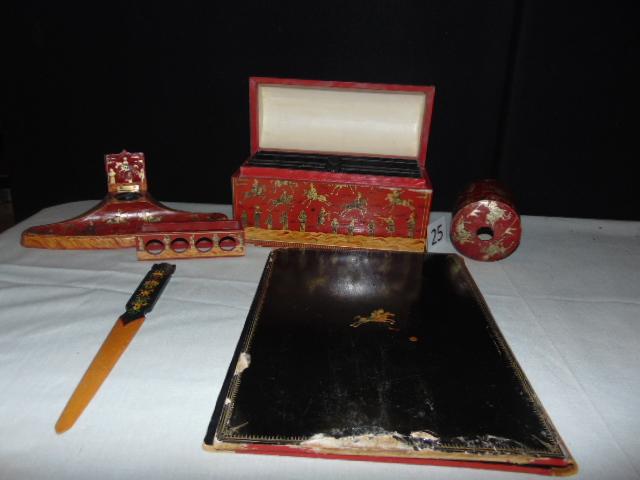 DESK SET HAND MADE BY ASIA CRAFTS, KASHMIR INDIA, ENGRAVED WITH VARIOUS HOR
