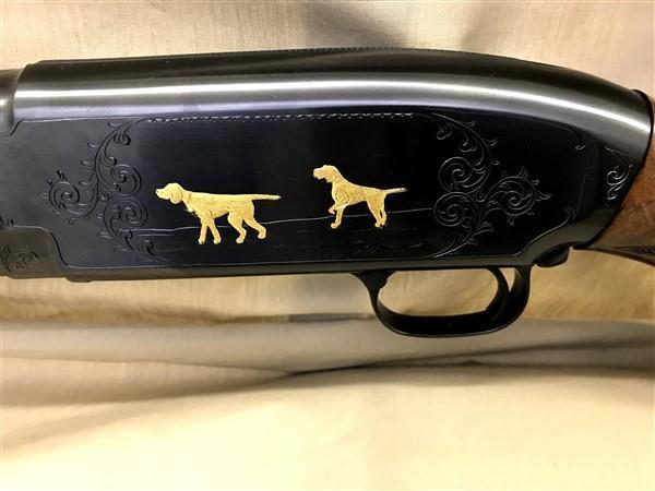 Win Mod 12 16 ga, SN#752889, 30" Solid Rib Full, Engrvd, gold inlay, Pigeon grd, Black Diamond stock