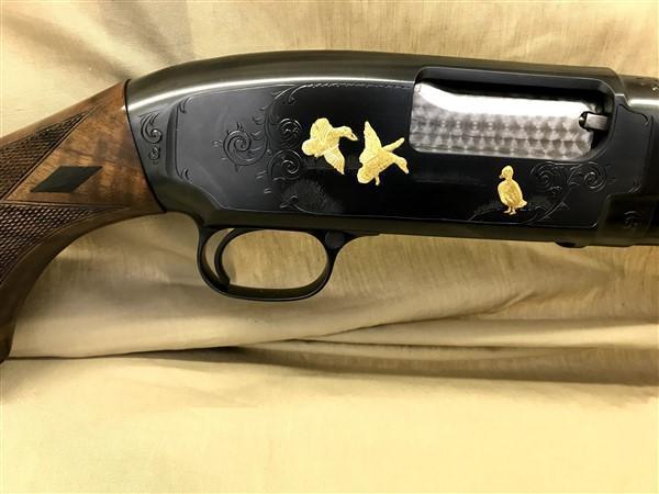 Win Mod 12 16 ga, SN#752889, 30" Solid Rib Full, Engrvd, gold inlay, Pigeon grd, Black Diamond stock