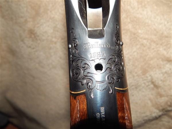 CODY HIGHWALL, 2 BARREL SET, ENGRAVED AND GOLD INLAID, STANDING BEAR ON LEFT, RAM ON RIGHT, OCTAGON