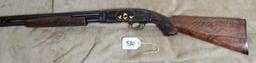 WINCHESTER MODEL 42, ENGRAVED AND GOLD INLAID ALONG WITH GOLD WIRE SOLID RIB 26" BARREL, FULL CHOKE.