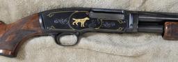 WINCHESTER MODEL 42, ENGRAVED AND GOLD INLAID ALONG WITH GOLD WIRE SOLID RIB 26" BARREL, FULL CHOKE.