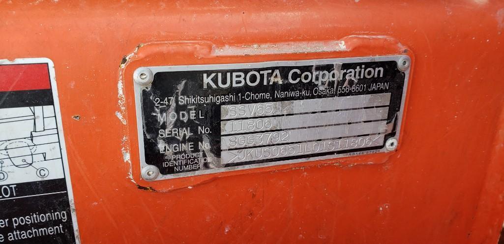 2016 KUBOTA SSV65 SKID STEER LOADER, 462 HRS