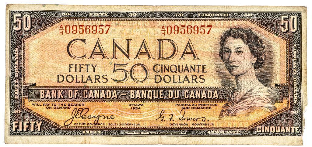 1954 Canada $50 Banknote - Devil's Face - Coyne-Towers