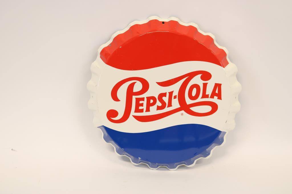 Pepsi Cola Tin Bottle Cap Sign