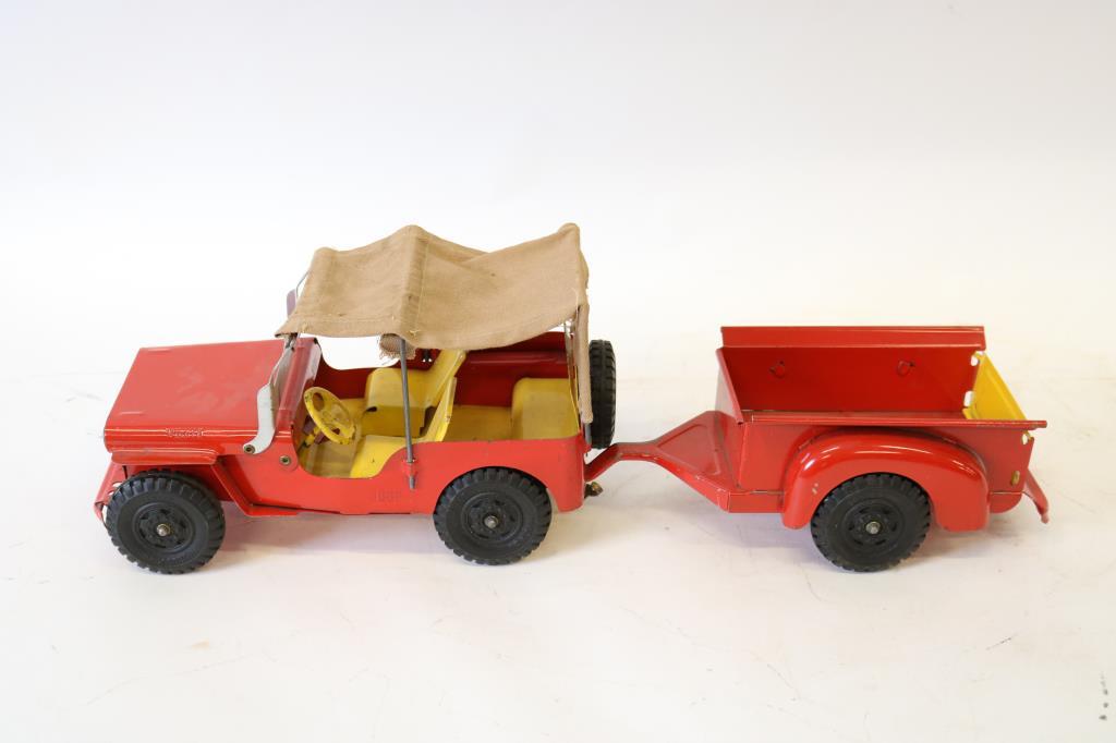 Lumar Willy's Tin Jeep Toy With Matching Trailer
