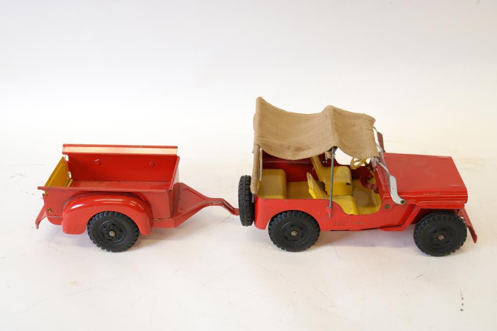 Lumar Willy's Tin Jeep Toy With Matching Trailer