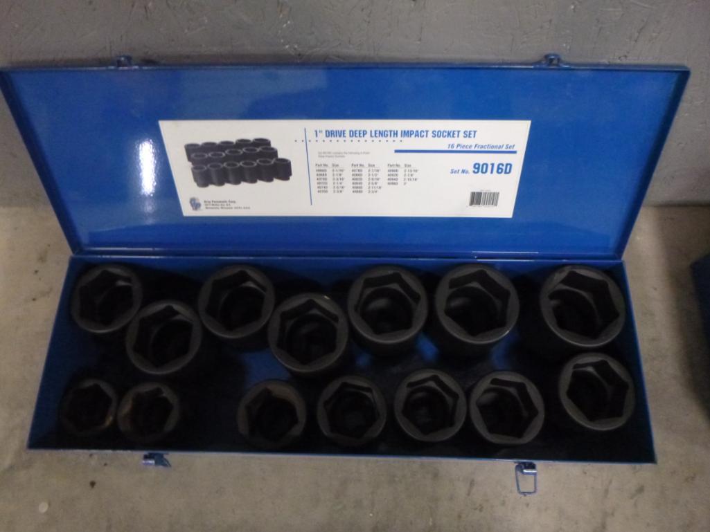 16 Piece Fractional 1'' Deep Length Impact Socket Set 2 1/16- 3''(2 SOCKET MISSING)