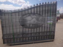Unused Greatbear 20ft Bi-Parting Iron Gate with artwork ''DEER '' in the Middle Gate Frame