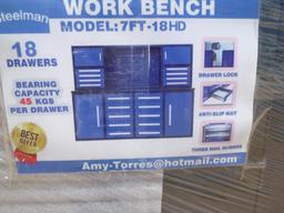 Unused Steelman 7ft Work Bench with 18 Drawers