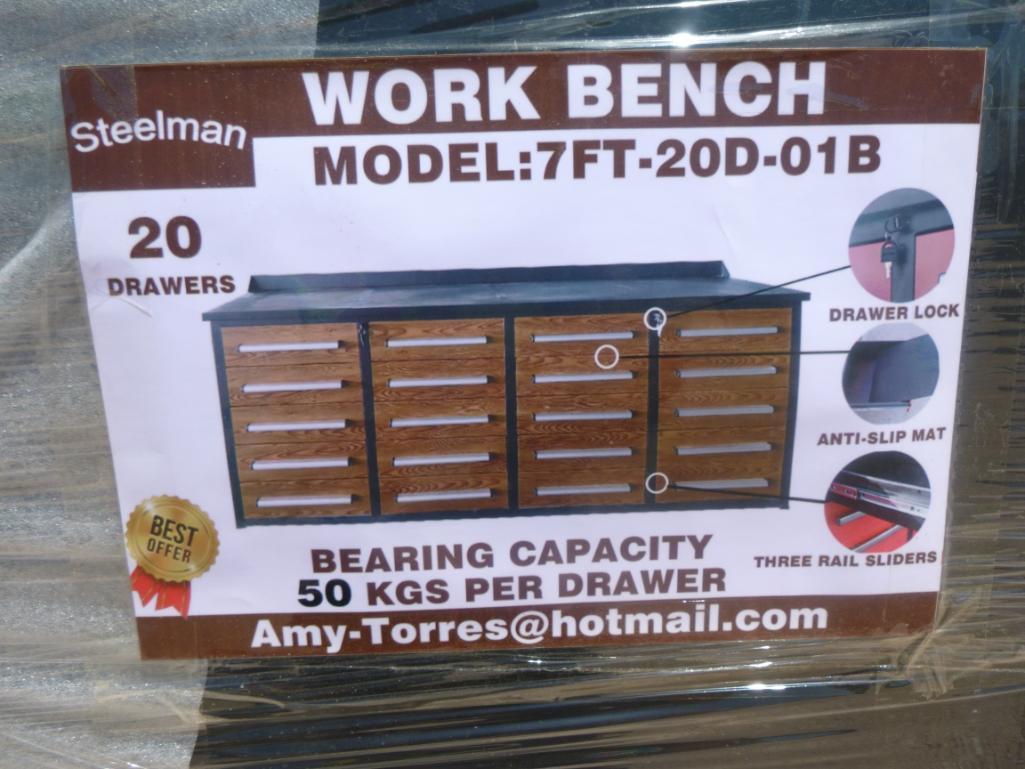 Unused Steelman 7ft Work Bench with 20 Drawers