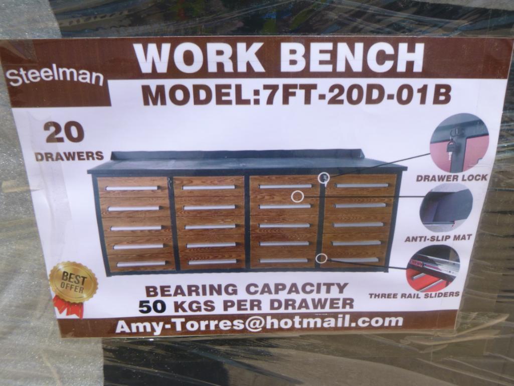 Unused Steelman 7ft Work Bench with 20 Drawers