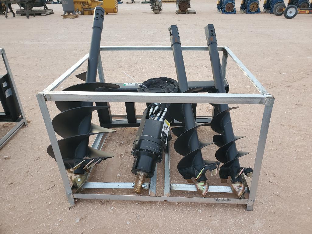 Unused Greatbear Skid Steer Auger Attachment w/ (3) Augers 10'' 13'' 20''