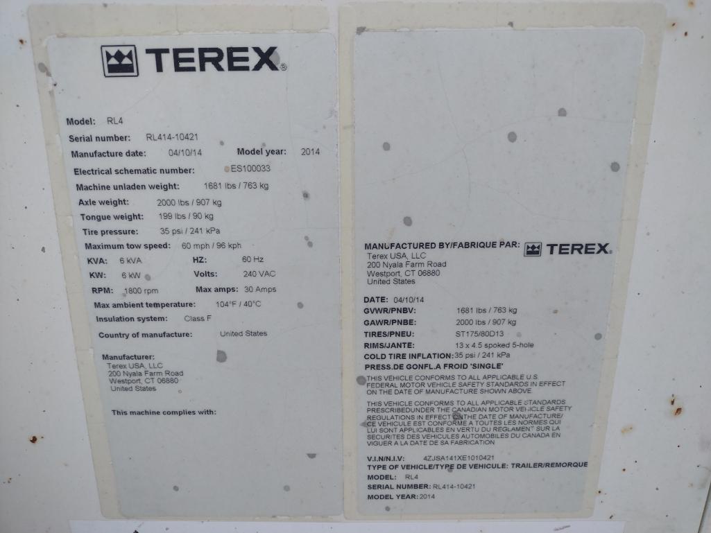 2014 Terex RL4 Light Tower