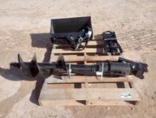 Unused Lanty Mini Excavator Attachments, Bucket Clamp, Post Hole Auger, Bucket