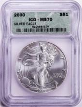 2000 $1 American Silver Eagle Coin ICG MS70