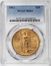 1911 $20 St Gaudens Double Eagle Gold Coin PCGS MS61