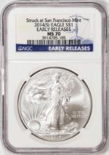 2014(S) $ American Silver Eagle Coin NGC MS70 Early Releases San Francisco