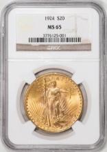 1924 $20 St. Gaudens Double Eagle Gold Coin NGC MS65
