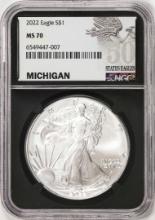 2022 $1 American Silver Eagle Coin NGC MS70 Michigan State Eagles