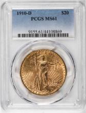 1910-D $20 St Gaudens Double Eagle Gold Coin PCGS MS61