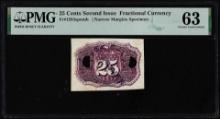 Specimen 1863 Second Issue 25 Cents Fractional Note Fr.1283sp PMG Ch. Uncirculated 63